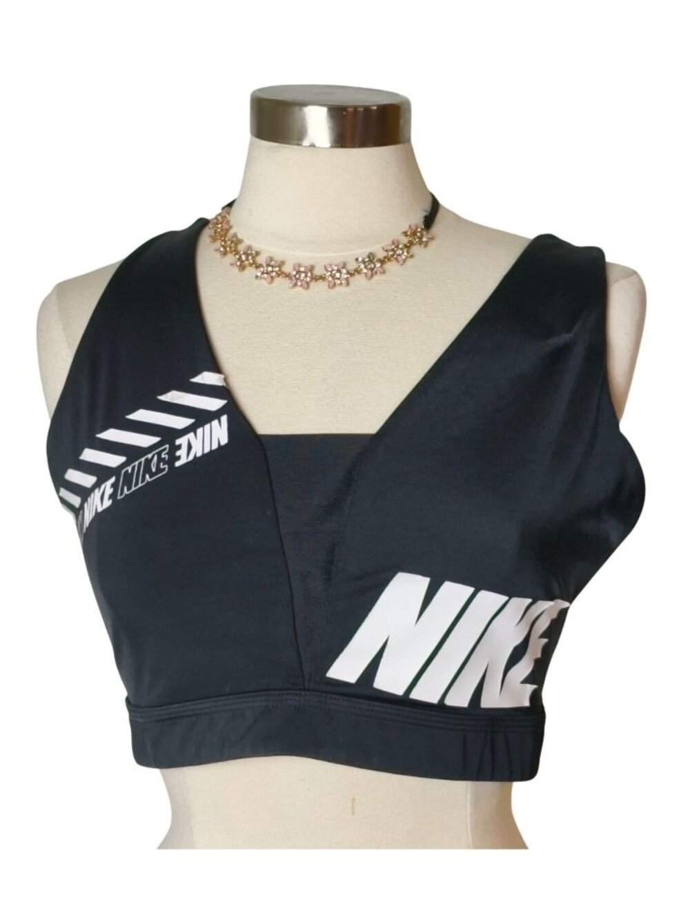 Nike Womens L Sports Bra Distort Indy Plunge Dri-Fit Racerback Mesh Yoga Athleti
